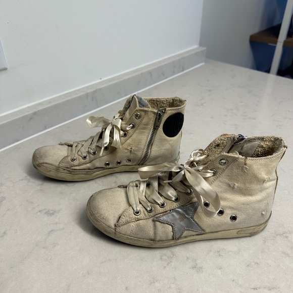 Golden Goose High Top Canvas Sneakers with Bow Laces - Picture 5 of 8